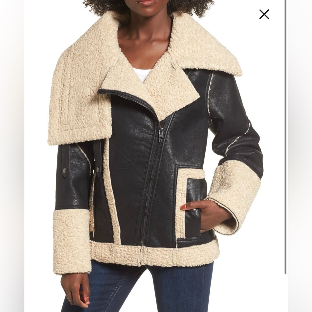 Faux Shearling & Faux Leather Winter Jacket teddy bear coat BLANKNYC